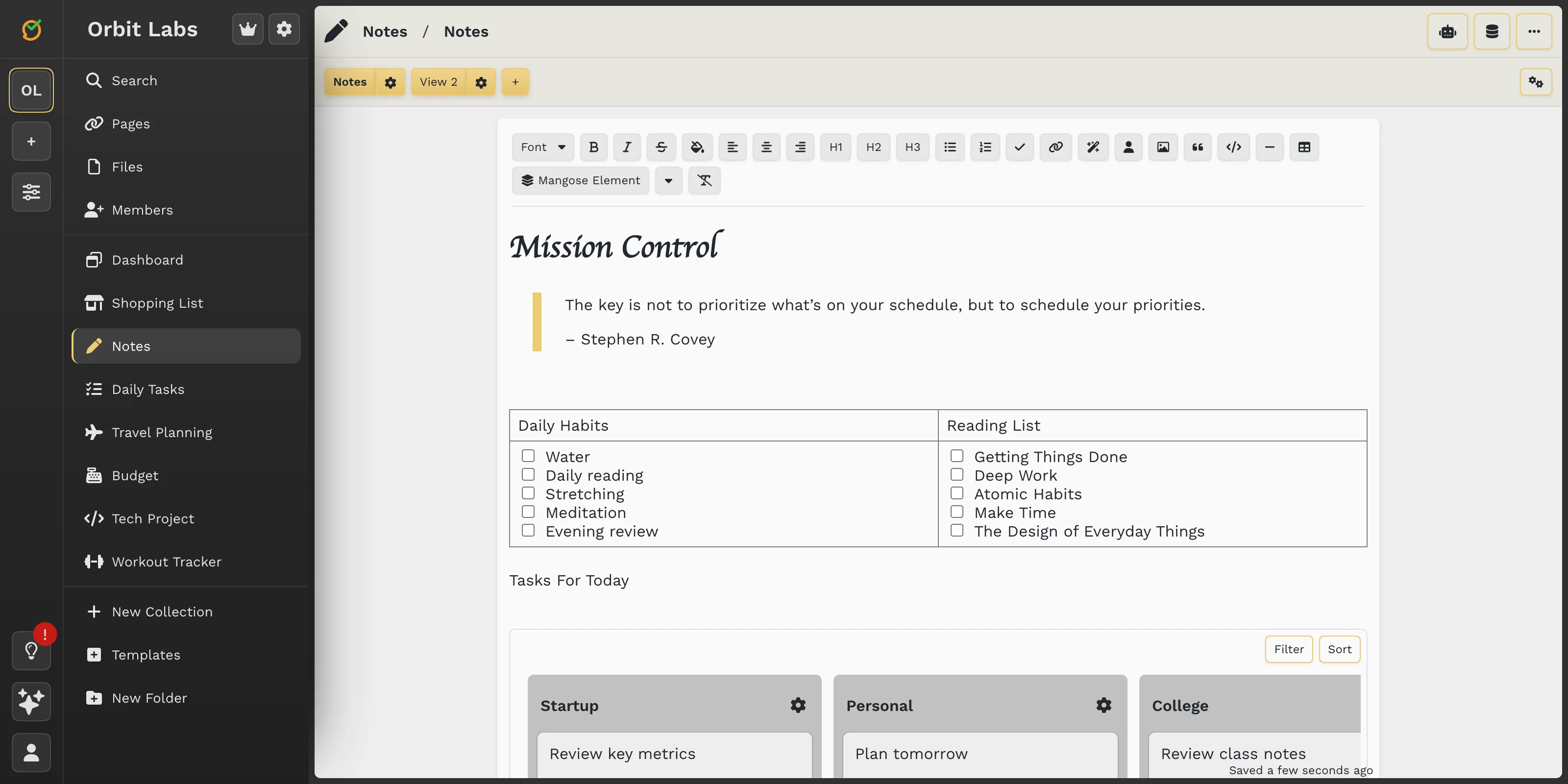Mangose notes canvas preview